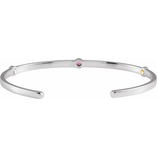 14K White Gold Family Birthstone Cuff Bracelet