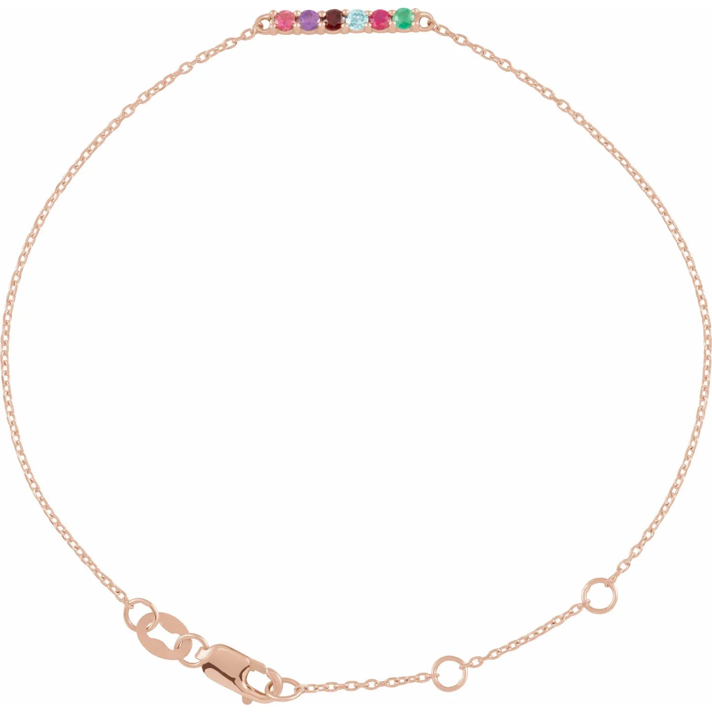 14K Rose Gold Family Birthstone 6 1/2 - 7 1/2 Inch Bracelet