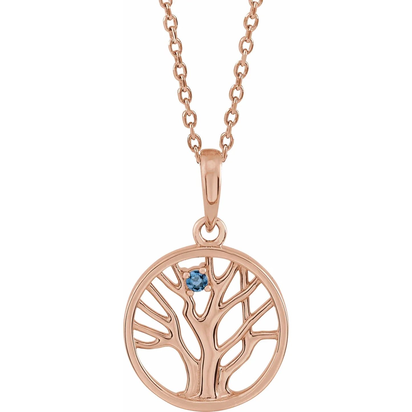 14K Rose Gold 1.5 mm Round Family Tree 16-18" Necklace