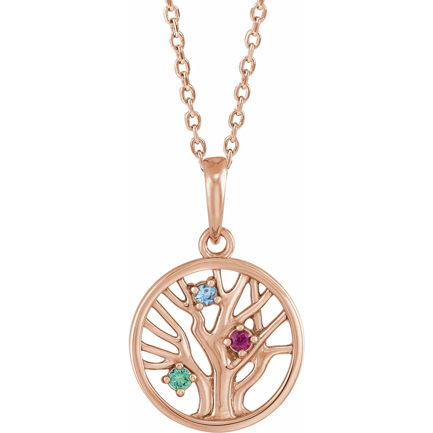 14K Rose Gold 1.5 mm Round Family Tree 16-18" Necklace