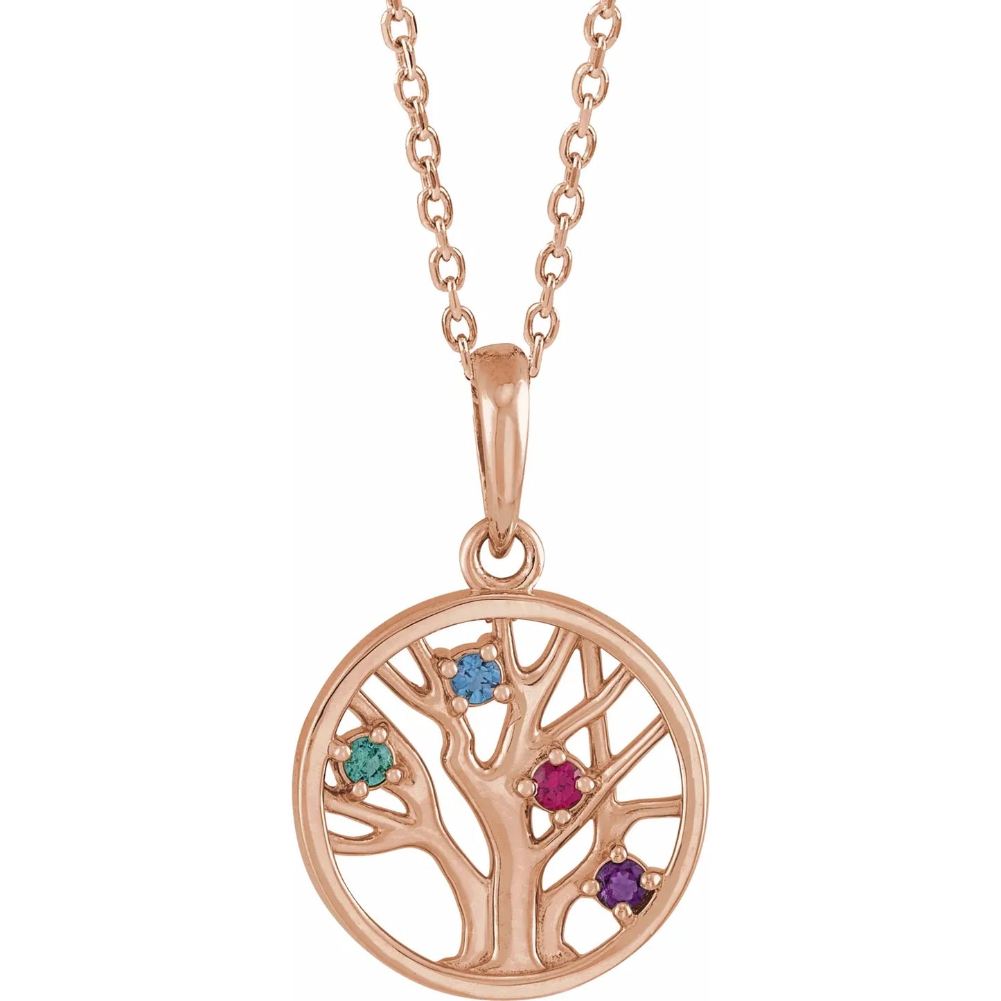 14K Rose Gold 1.5 mm Round Family Tree 16-18" Necklace