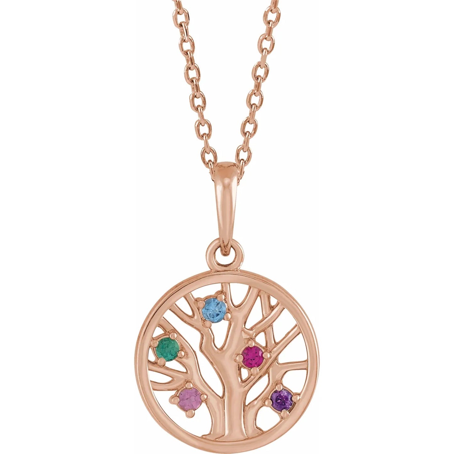 14K Rose Gold 1.5 mm Round Family Tree 16-18" Necklace