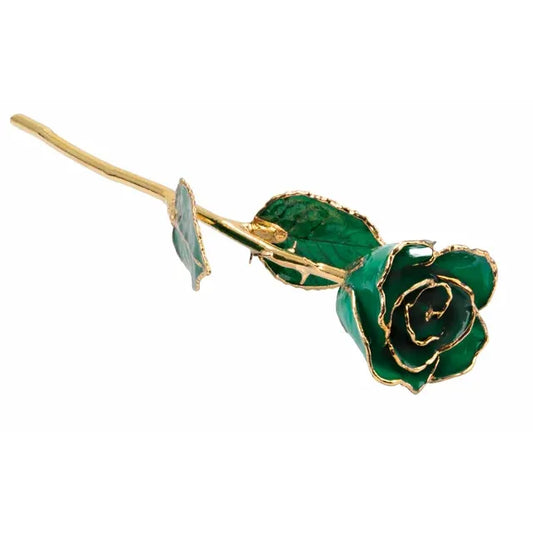 May Emerald Colored Lacquered Birthstone Rose with Gold Trim