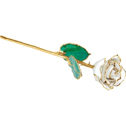April White Diamond Colored Lacquered Birthstone Rose with Gold Trim