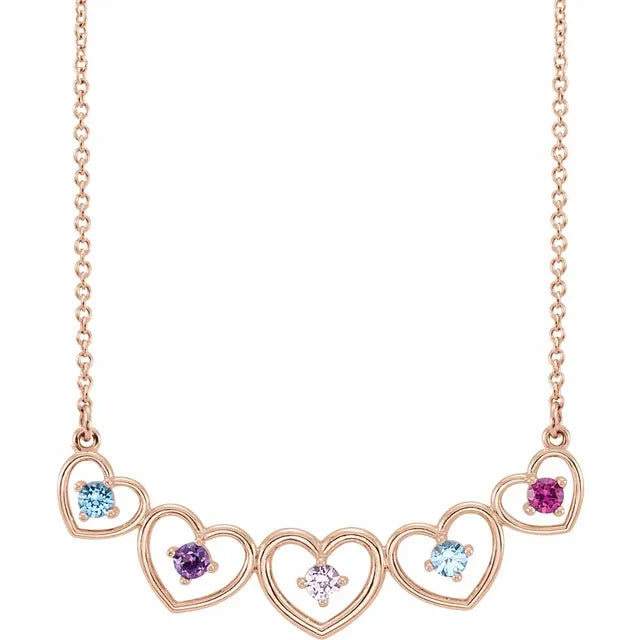 14K Rose Gold Connected Heart Family Necklace