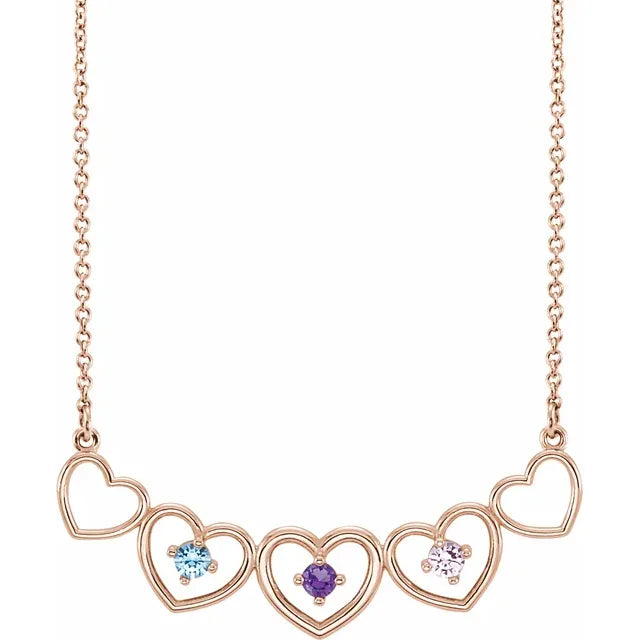 14K Rose Gold Connected Heart Family Necklace
