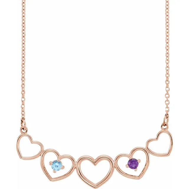 14K Rose Gold Connected Heart Family Necklace