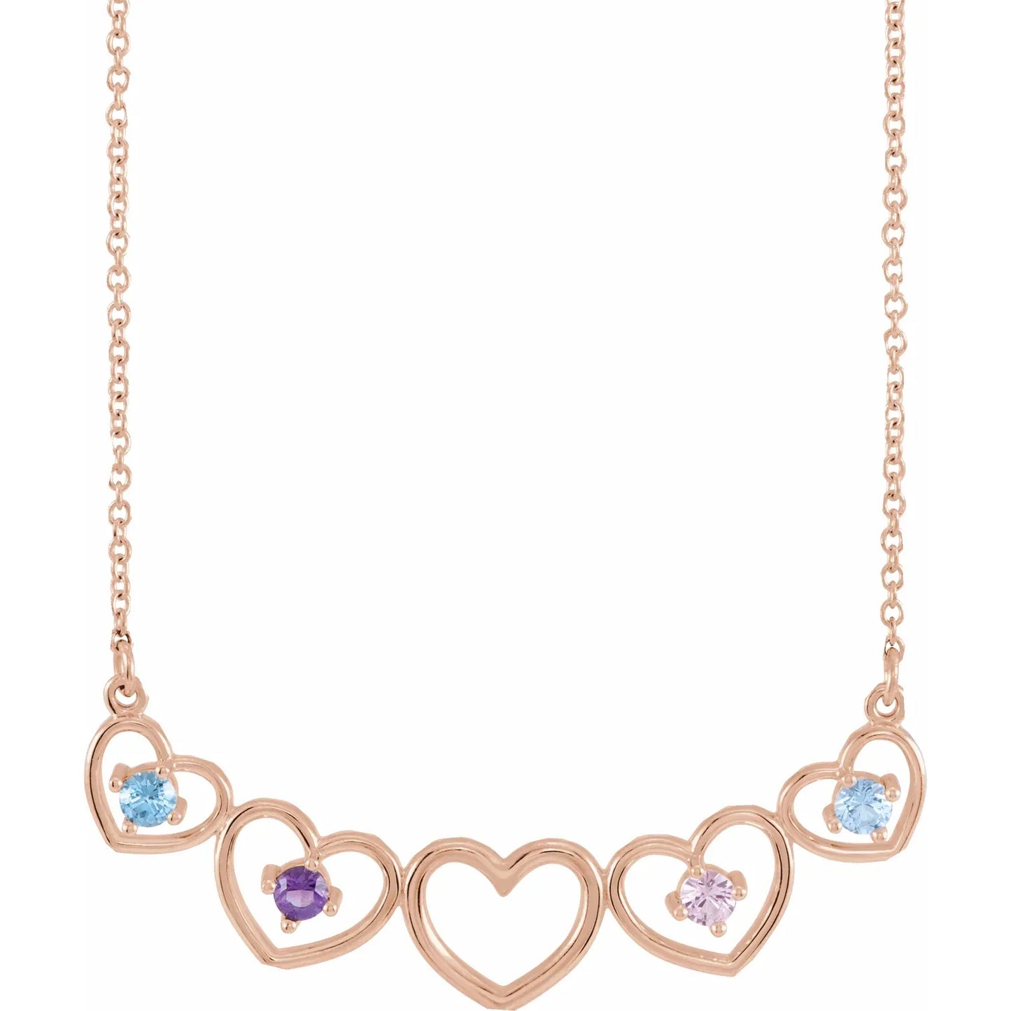 14K Rose Gold Connected Heart Family Necklace