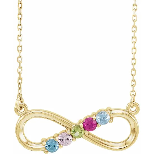 14K Yellow Gold Infinity Inspired Family Birthstone Necklace with 18" chain