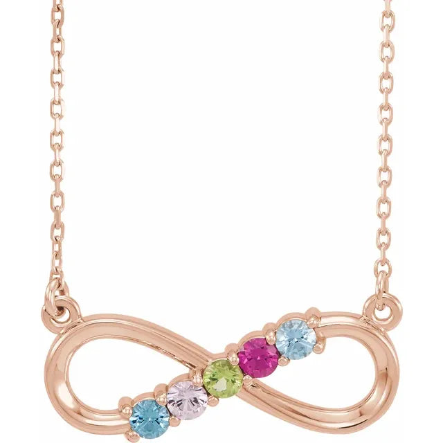 14K Rose Gold Infinity Inspired Family Birthstone Necklace with 18" chain