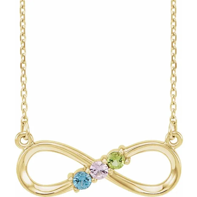 14K Yellow Gold Infinity Inspired Family Birthstone Necklace with 18" chain