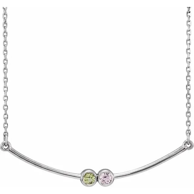 14K White Gold Family Birthstone Bezel-Set Bar 16-18" Necklace