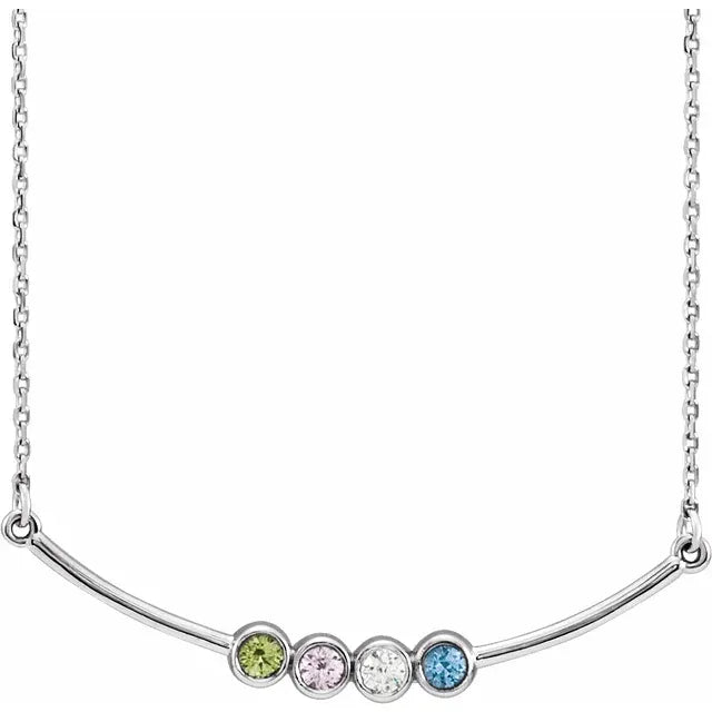 14K White Gold Family Birthstone Bezel-Set Bar 16-18" Necklace
