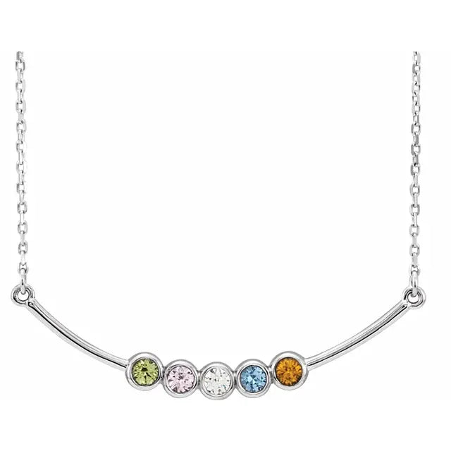 14K White Gold Family Birthstone Bezel-Set Bar 16-18" Necklace