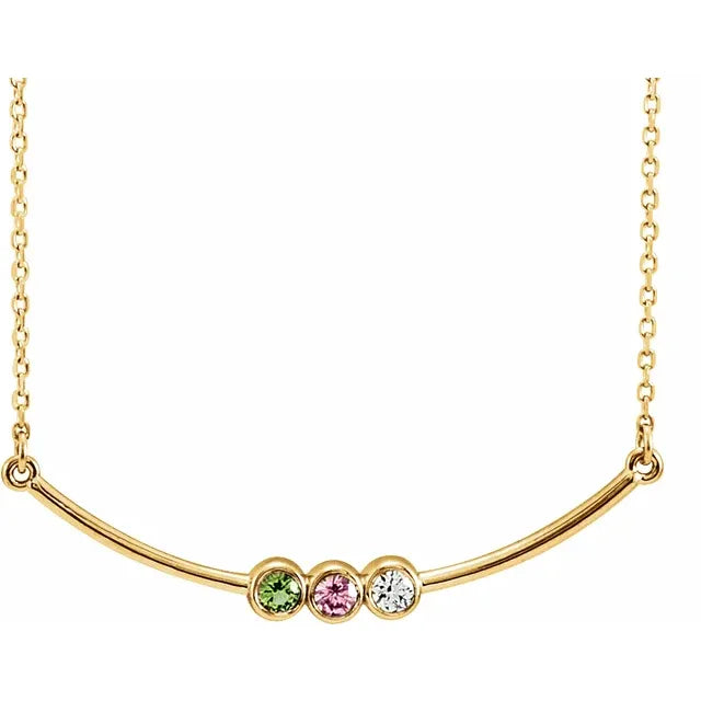 14K Yellow Gold Family Birthstone Bezel-Set Bar 16-18" Necklace