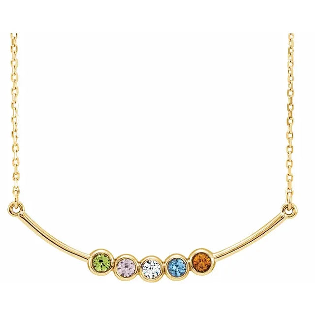 14K Yellow Gold Family Birthstone Bezel-Set Bar 16-18" Necklace