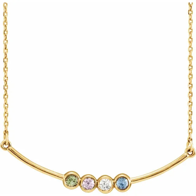 14K Yellow Gold Family Birthstone Bezel-Set Bar 16-18" Necklace