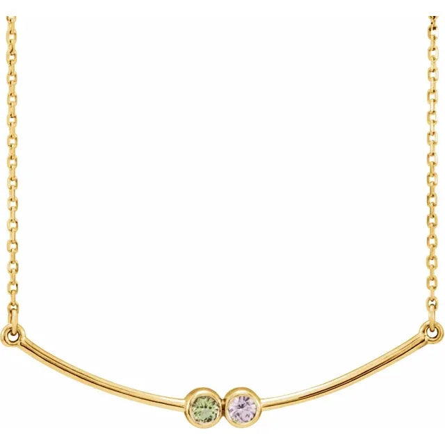 14K Yellow Gold Family Birthstone Bezel-Set Bar 16-18" Necklace