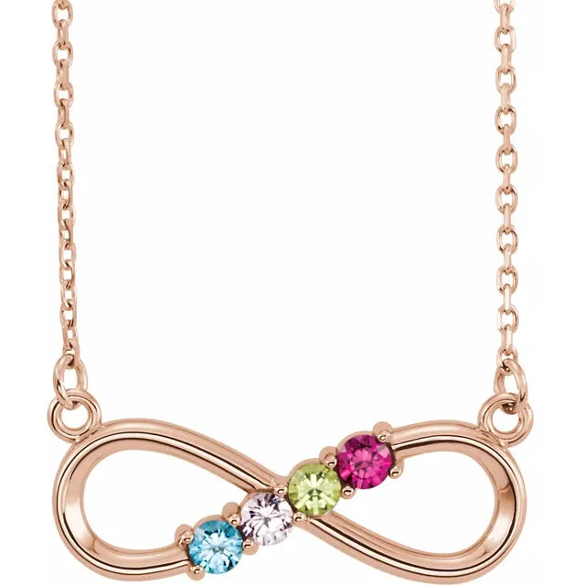 14K Rose Gold Infinity Inspired Family Birthstone Necklace with 18" chain