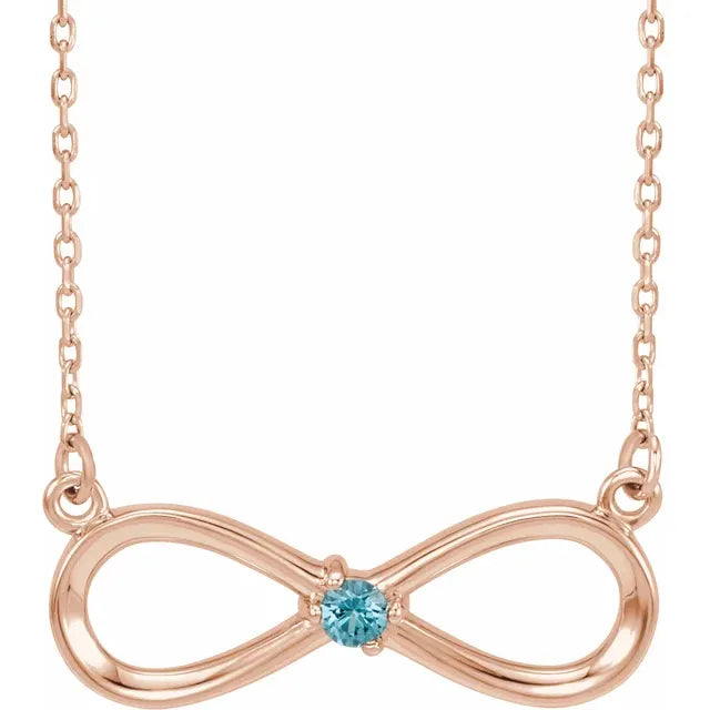 14K Rose Gold Infinity Inspired Family Birthstone Necklace with 18" chain