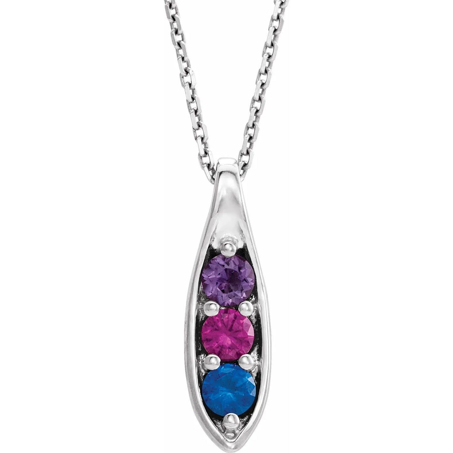 14K White Gold Family Peas in a Pod 16-18" Necklace