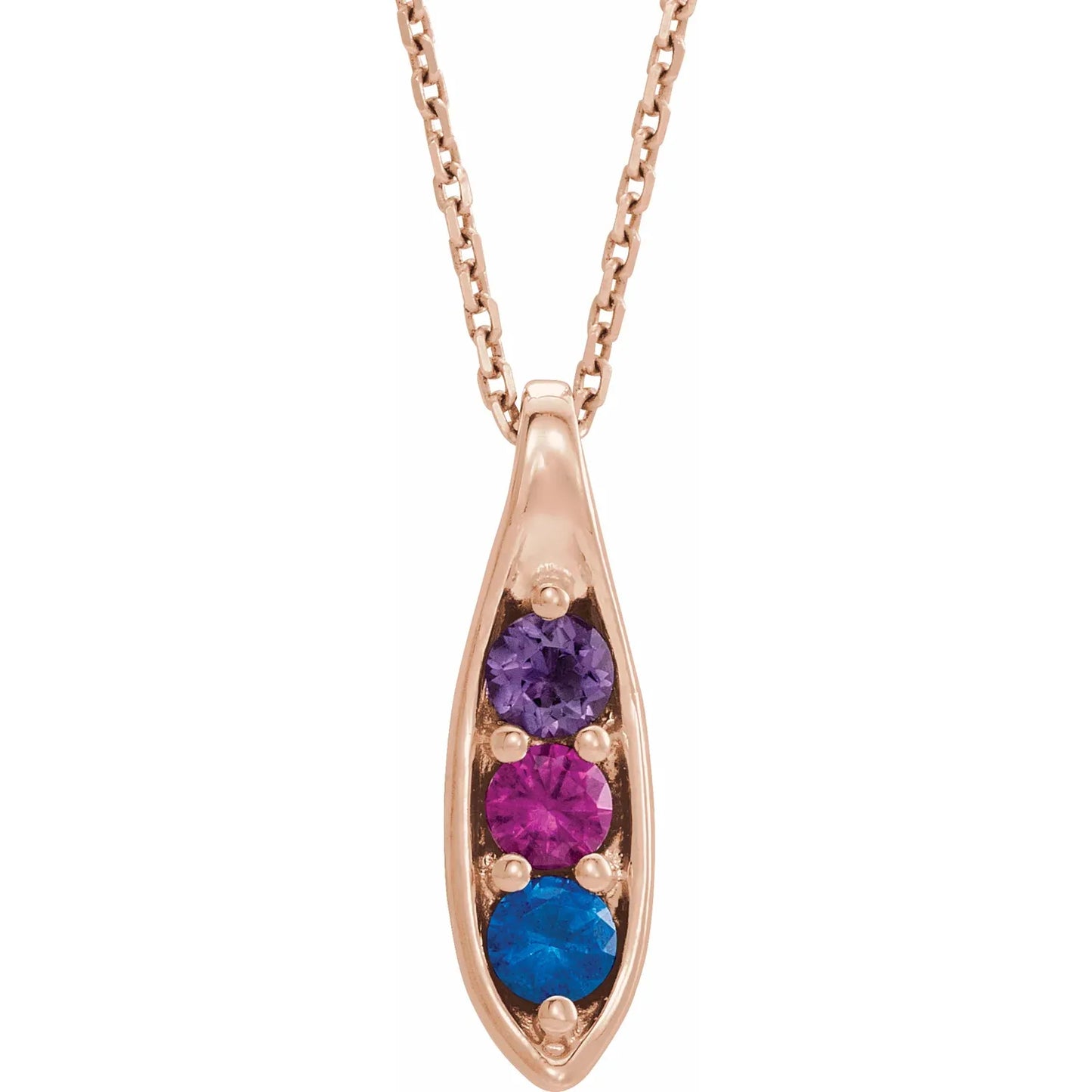 14K Rose Gold Family Peas in a Pod 16-18" Necklace