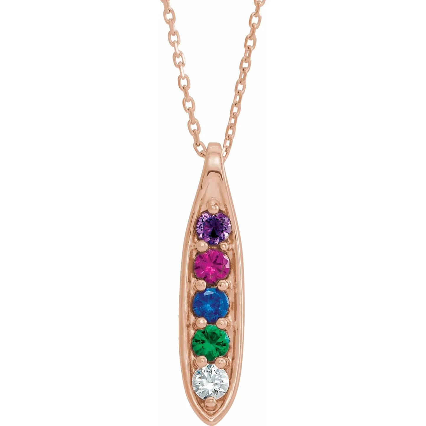 14K Rose Gold Family Peas in a Pod 16-18" Necklace