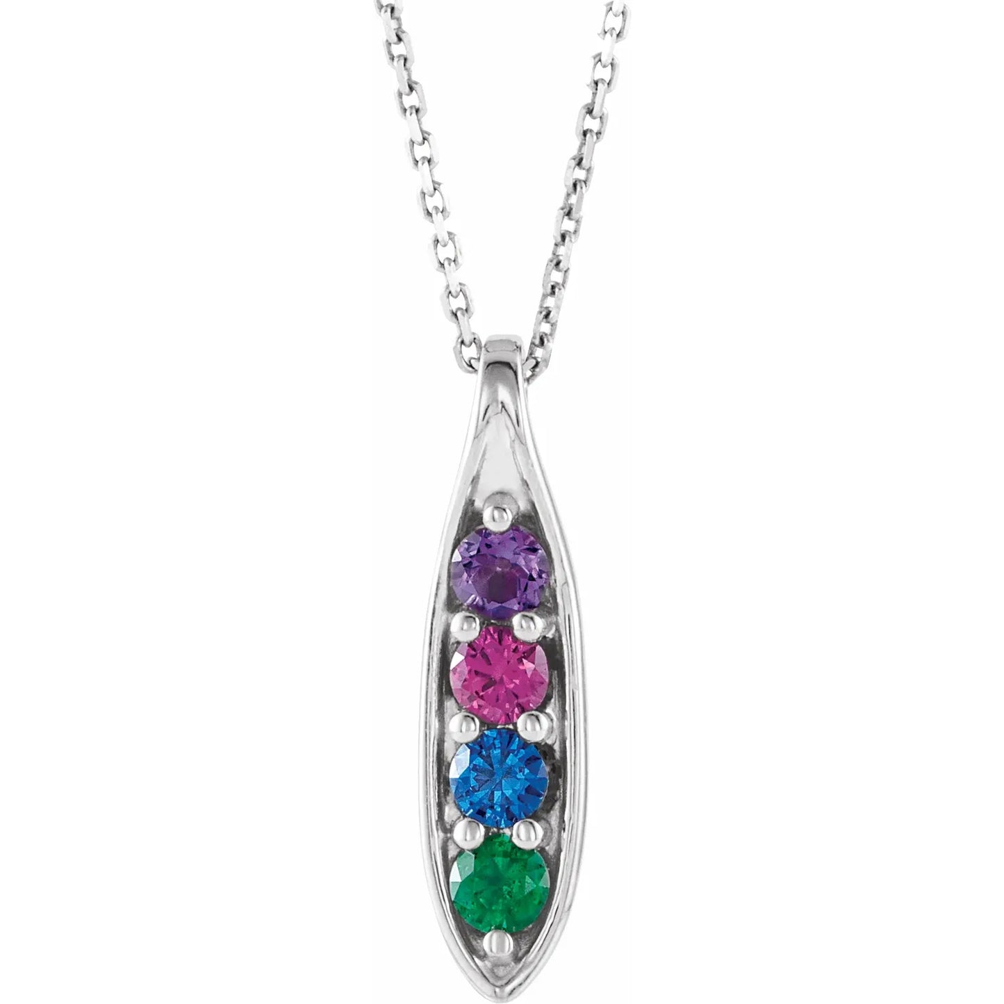 14K White Gold Family Peas in a Pod 16-18" Necklace