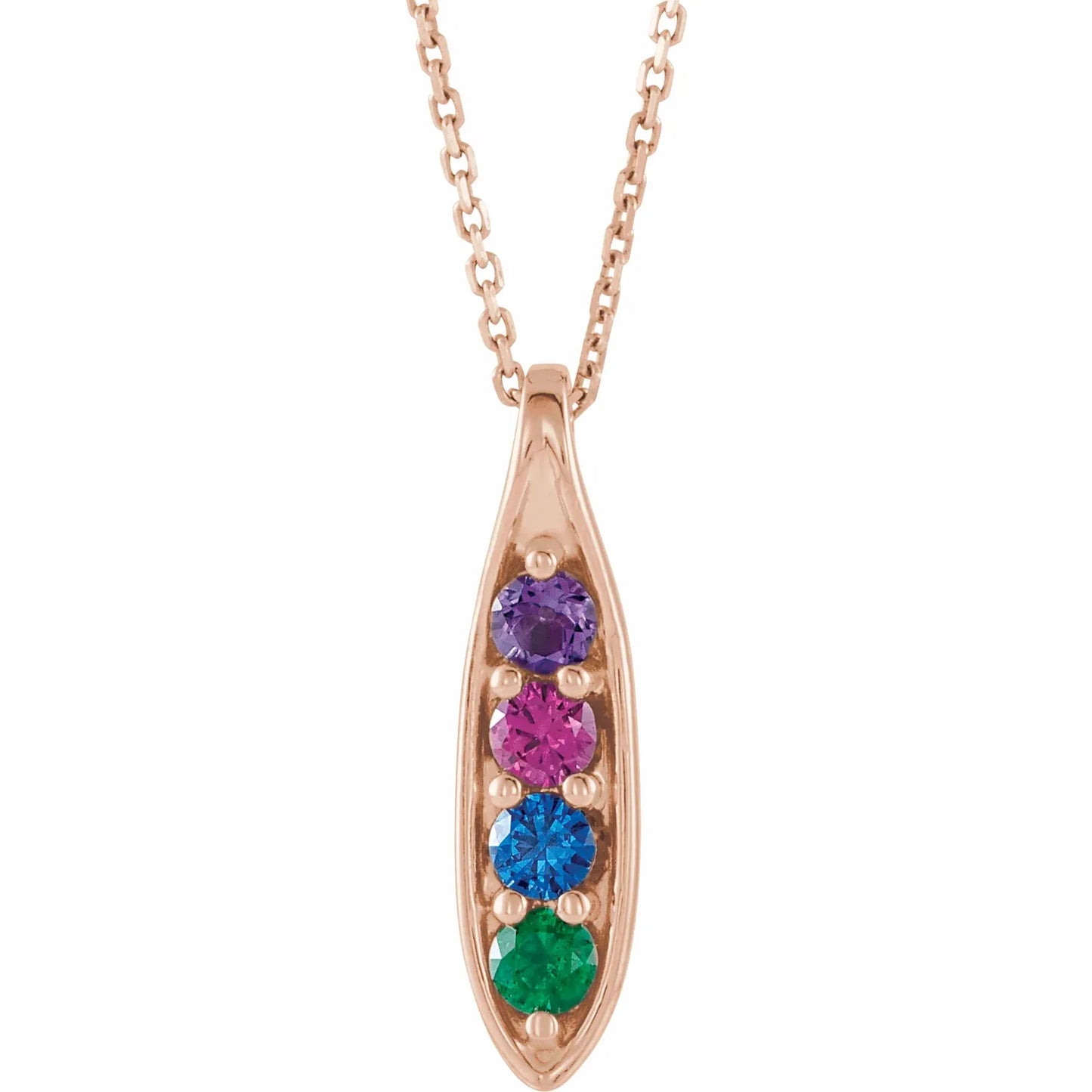 14K Rose Gold Family Peas in a Pod 16-18" Necklace