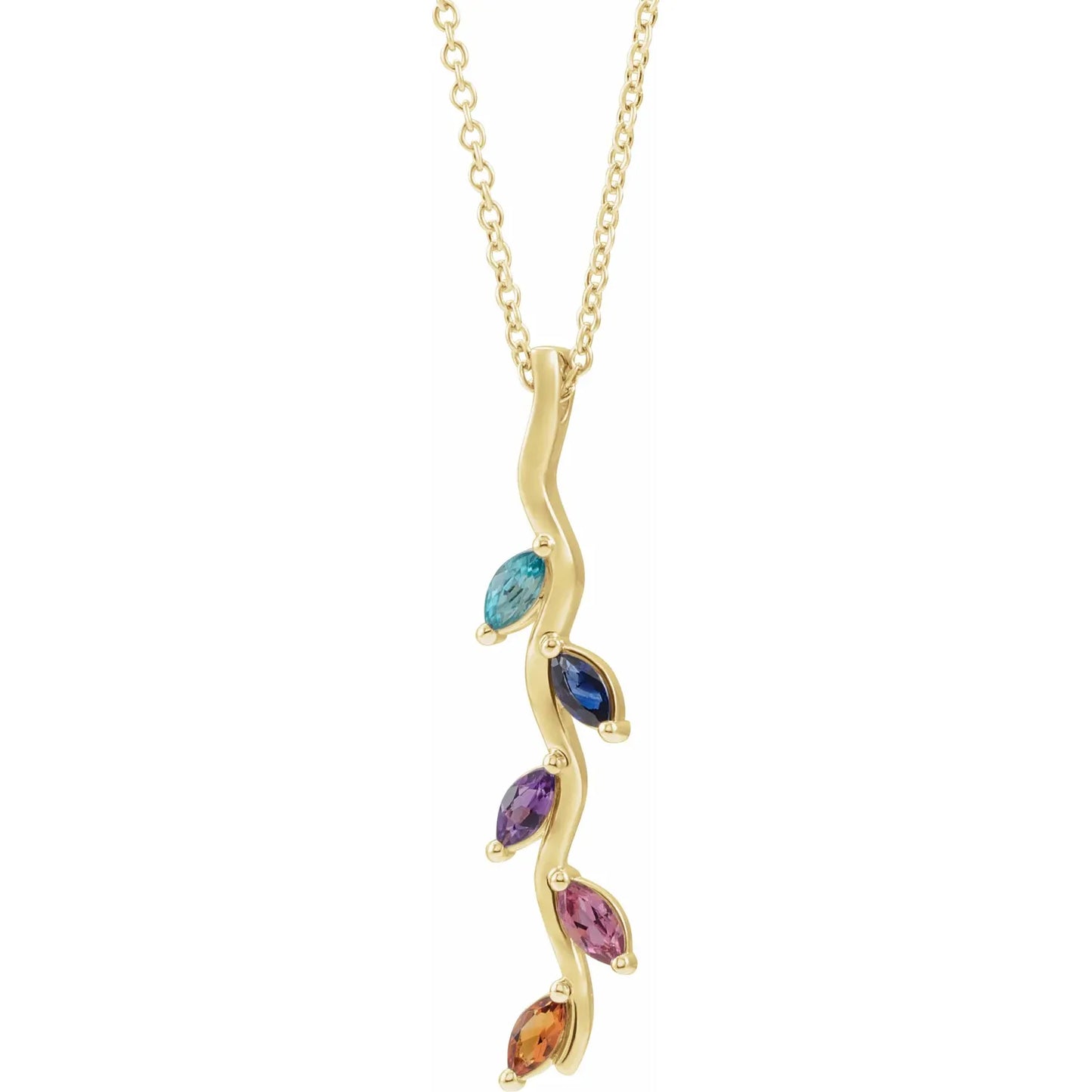 14K Yellow Gold Family Scattered Bar 16-18" Necklace