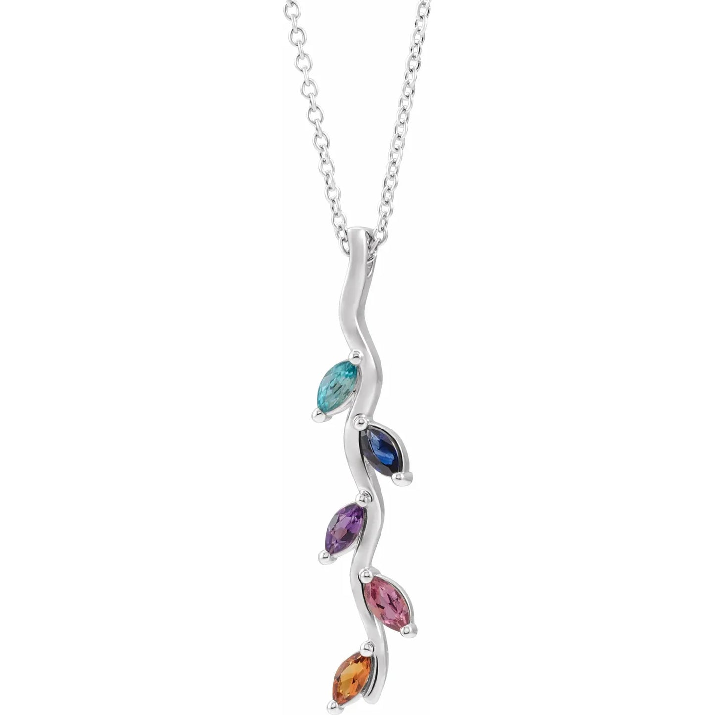 14K White Gold Family Scattered Bar 16-18" Necklace