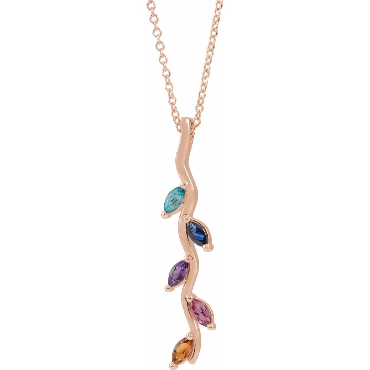 14K Rose Gold Family Scattered Bar 16-18" Necklace