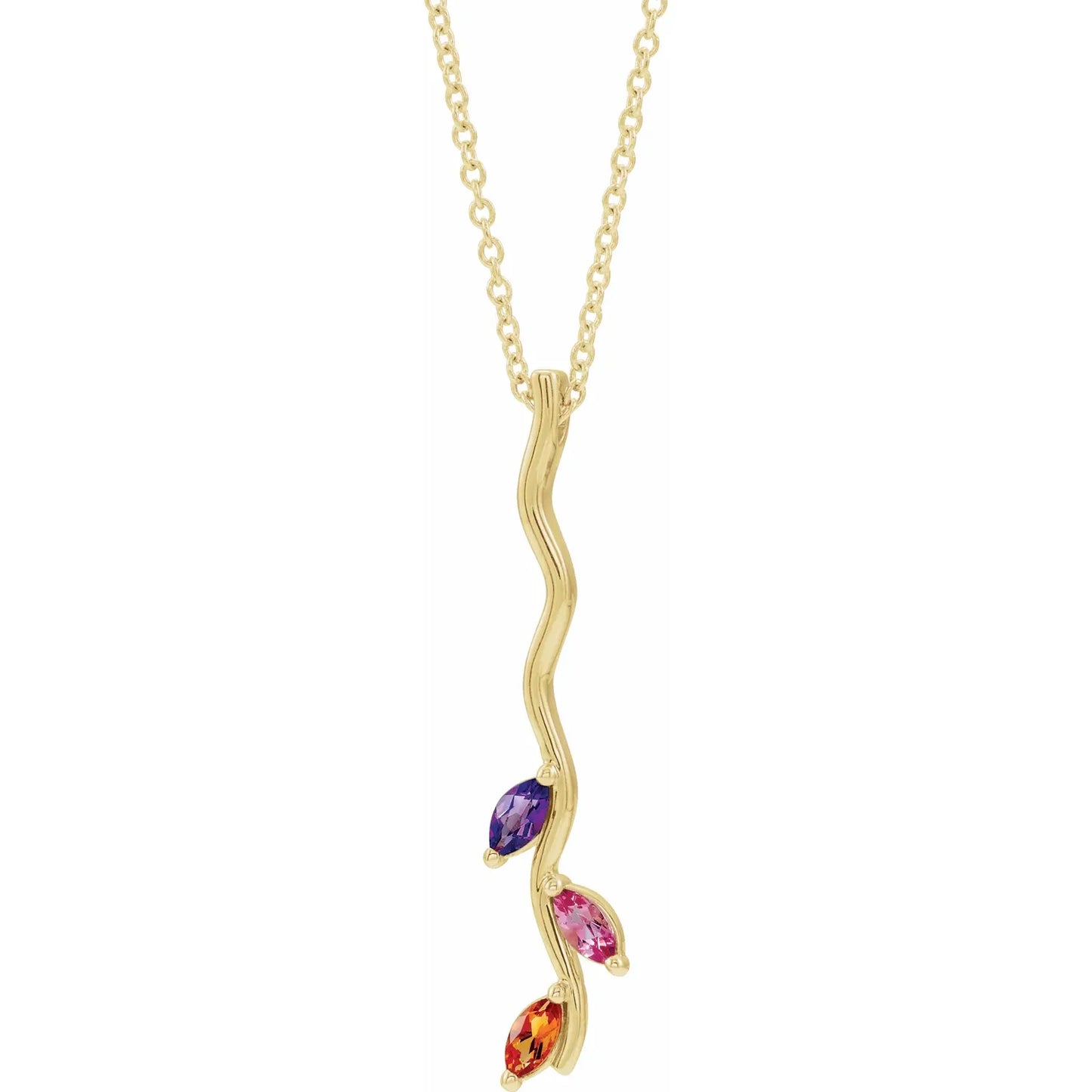 14K Yellow Gold Family Scattered Bar 16-18" Necklace