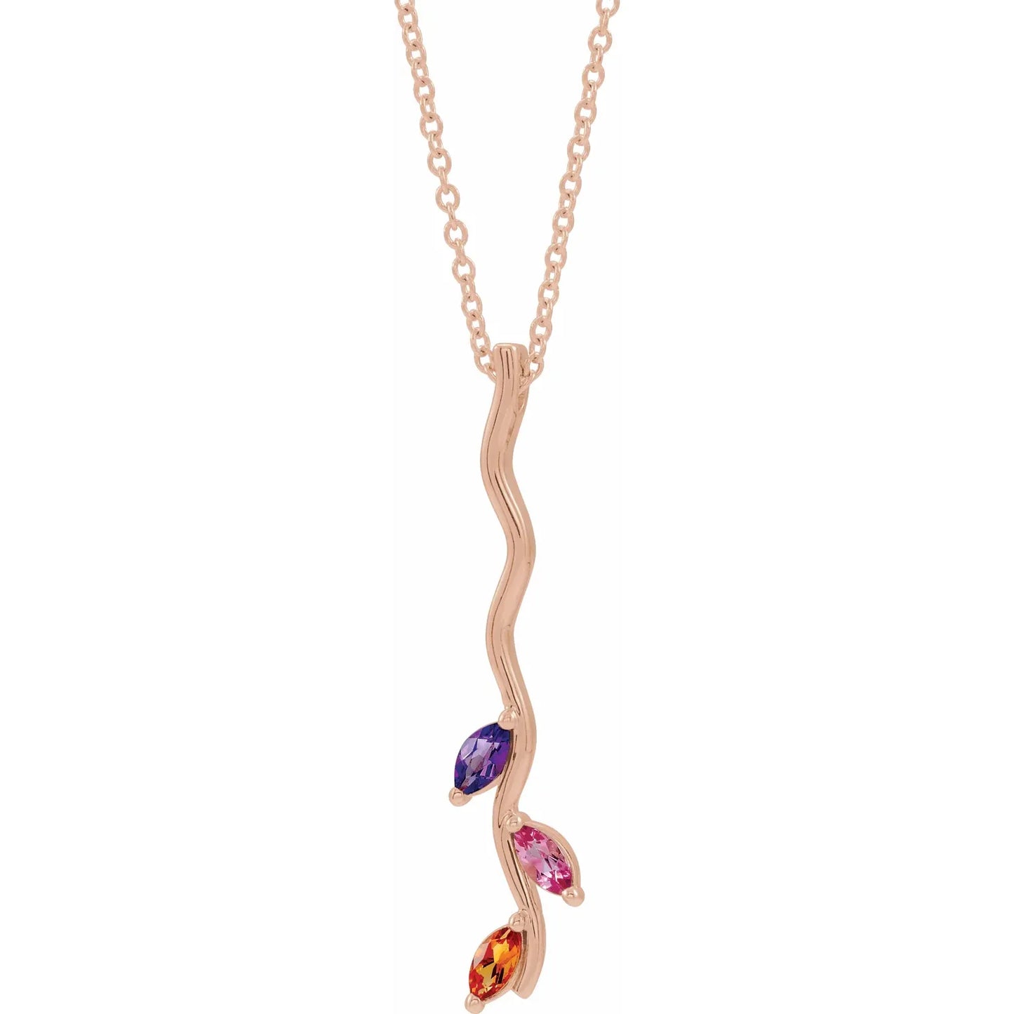 14K Rose Gold Family Scattered Bar 16-18" Necklace