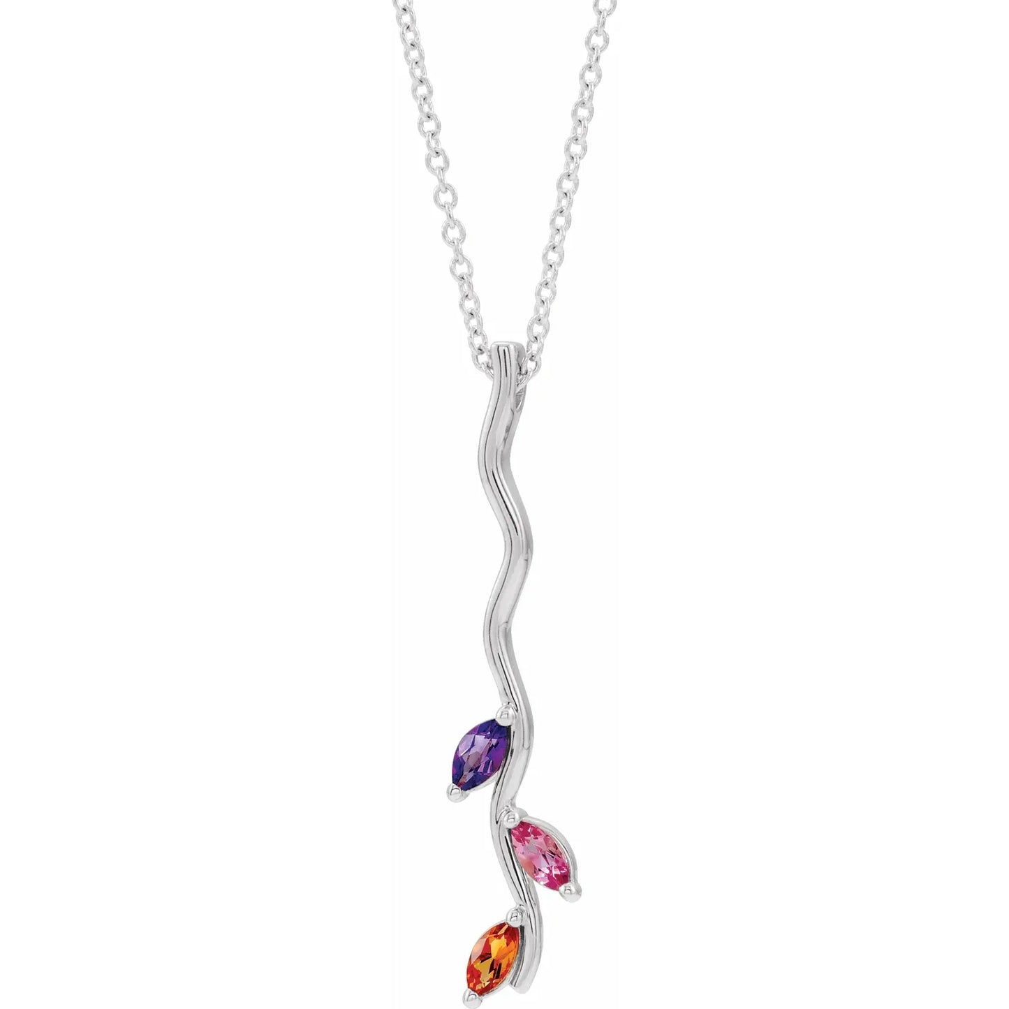 14K White Gold Family Scattered Bar 16-18" Necklace