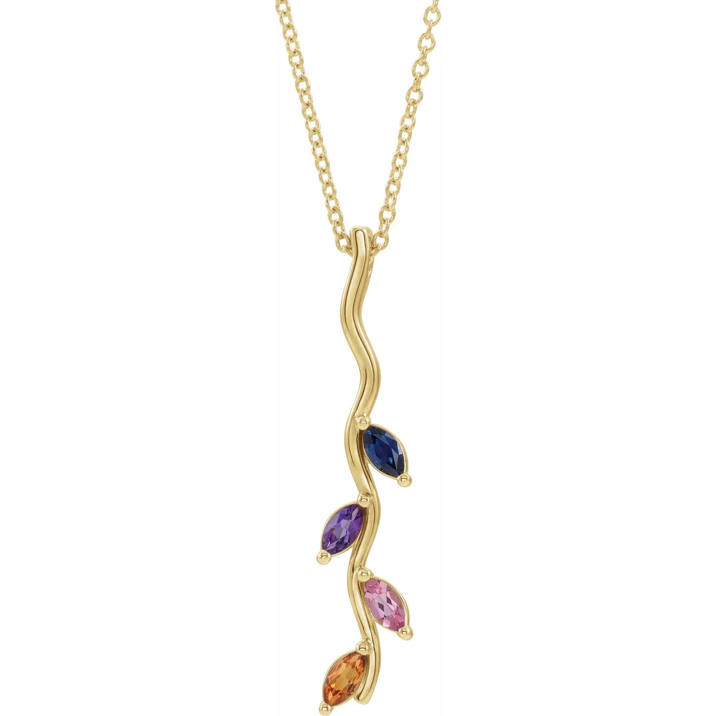 14K Yellow Gold Family Scattered Bar 16-18" Necklace