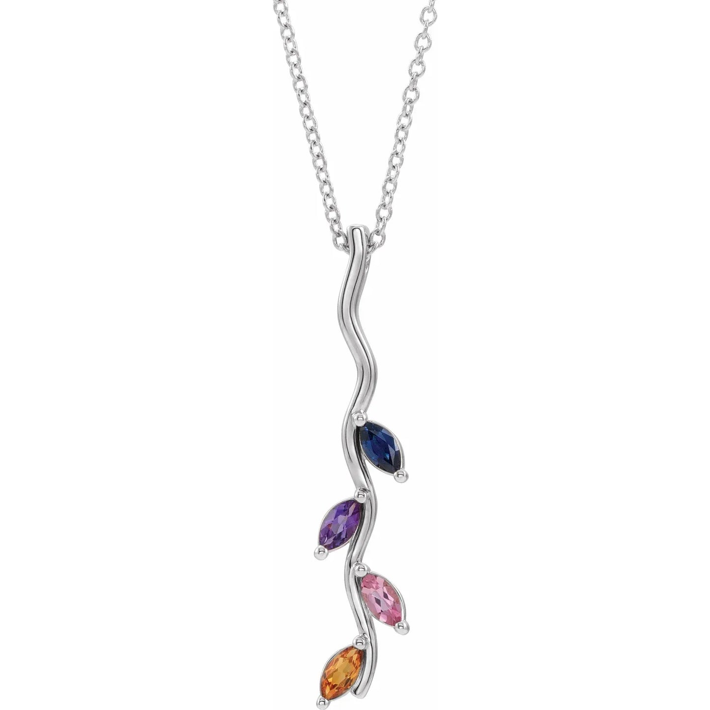 14K White Gold Family Scattered Bar 16-18" Necklace