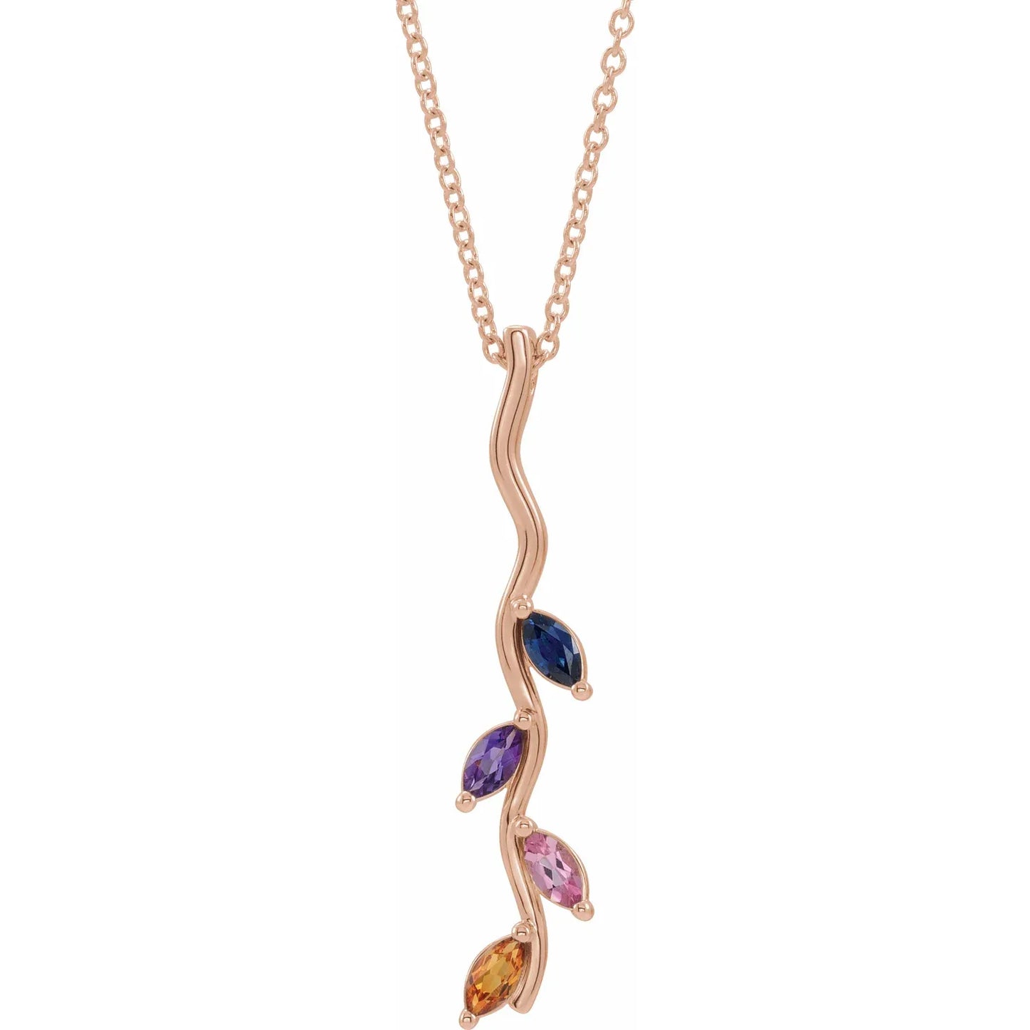 14K Rose Gold Family Scattered Bar 16-18" Necklace
