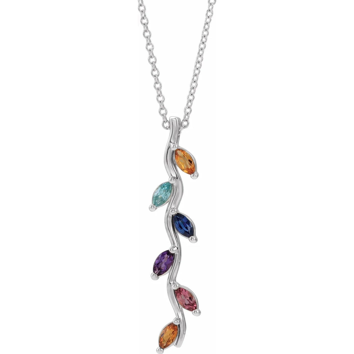 14K White Gold Family Scattered Bar 16-18" Necklace
