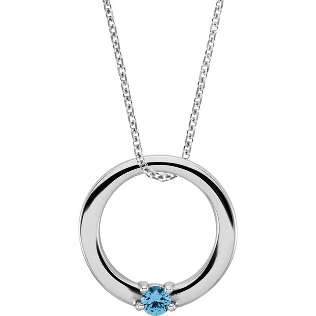 14K White Gold Circle Birthstone Necklace with 16" - 18" chain
