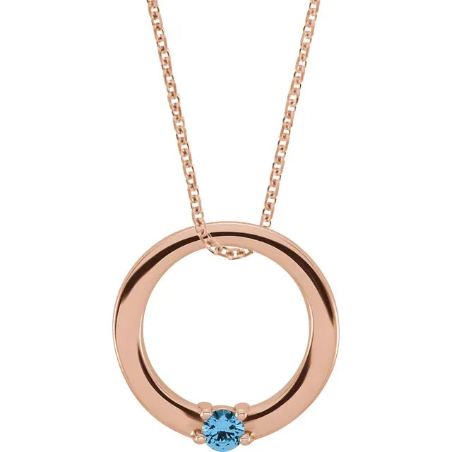 14K Rose Gold Circle Birthstone Necklace with 16" - 18" chain