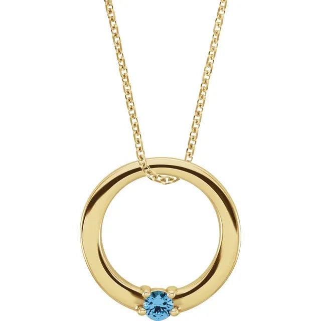 14K Yellow Gold Circle Birthstone Necklace with 16" - 18" chain