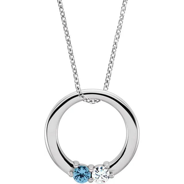 14K White Gold Circle Birthstone Necklace with 16" - 18" chain