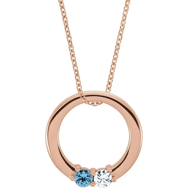 14K Rose Gold Circle Birthstone Necklace with 16" - 18" chain