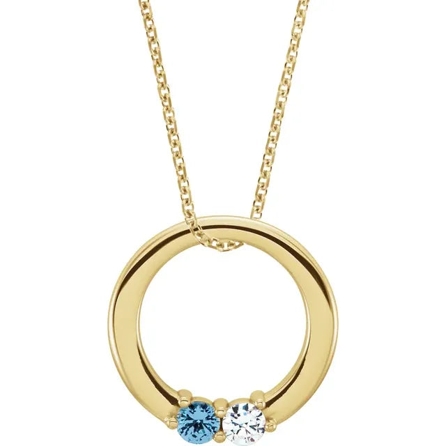 14K Yellow Gold Circle Birthstone Necklace with 16" - 18" chain