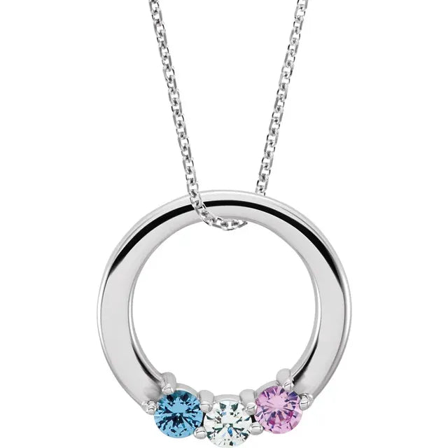 14K White Gold Circle Birthstone Necklace with 16" - 18" chain