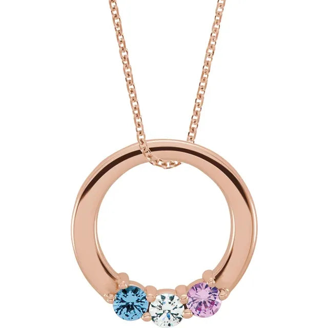 14K Rose Gold Circle Birthstone Necklace with 16" - 18" chain