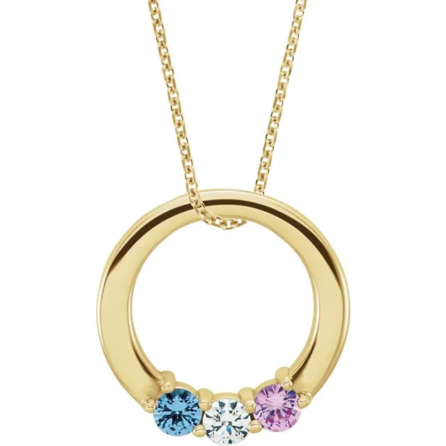 14K Yellow Gold Circle Birthstone Necklace with 16" - 18" chain