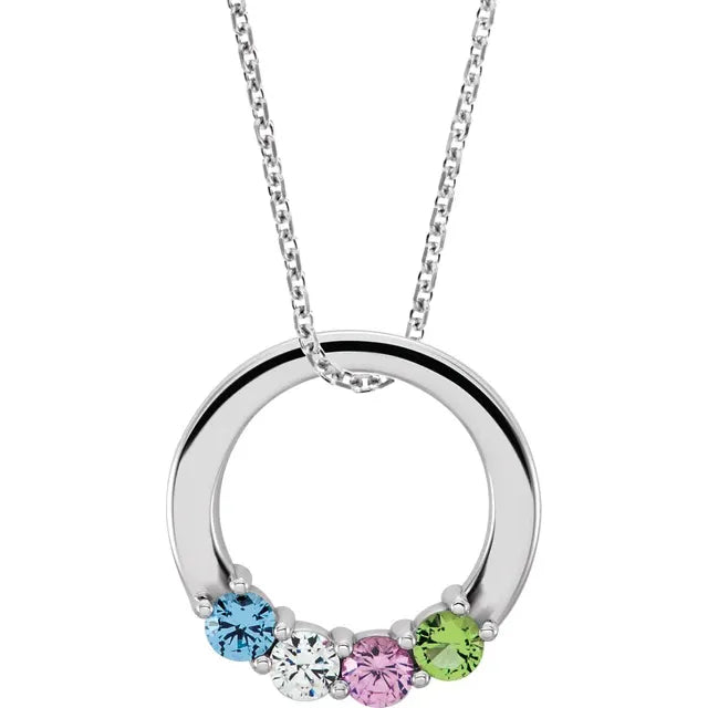 14K White Gold Circle Birthstone Necklace with 16" - 18" chain
