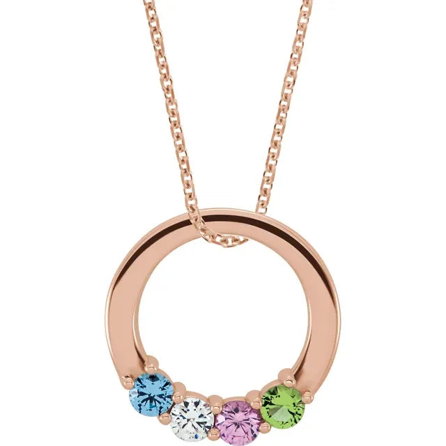 14K Rose Gold Circle Birthstone Necklace with 16" - 18" chain